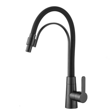 Brass Kitchen Faucet Swivel Rubber Hose Kitchen Sink Tap Available in Black/Chrome Color