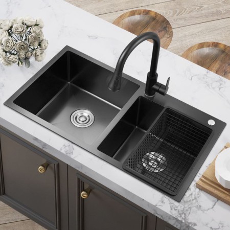 Black Titanium Technology Black Stainless Steel Kitchen Sink Double Bowl Vegetable Washing Sink