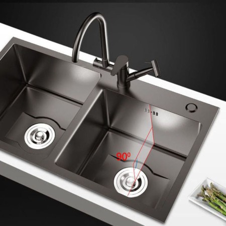 Double Bowl Thicken Handmade Black Stainless Steel Kitchen Sink