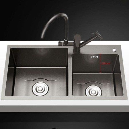 Handmade Double Bowl Kitchen Sink in Black Stainless Steel