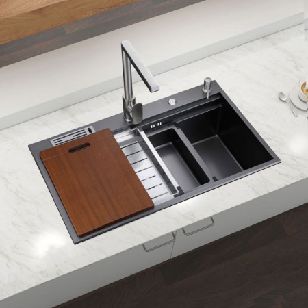 Titanium Technology HM8048 Stainless Steel Kitchen Sink Black Double Bowl Kitchen Wash Basin