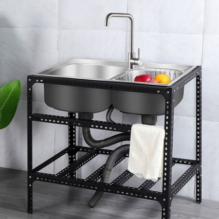 7843 Stainless Steel Kitchen Sink Freestanding Portable Double Bowl