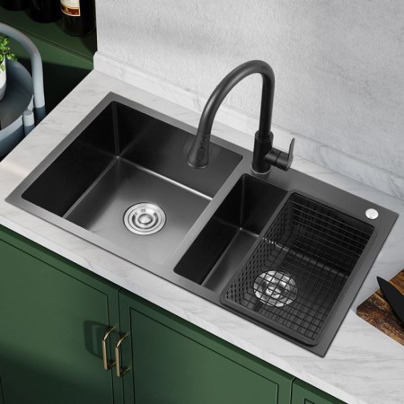 Black Titanium Technology Stainless Steel Black Kitchen Sink Double Bowl Wash Sink