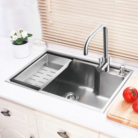 Single Bowl Brushed Stainless Steel Drop-In Kitchen Sink (Faucet Not Included)