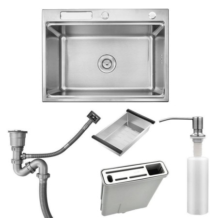 Stainless steel single bowl kitchen sink with drainer basket and knife holder