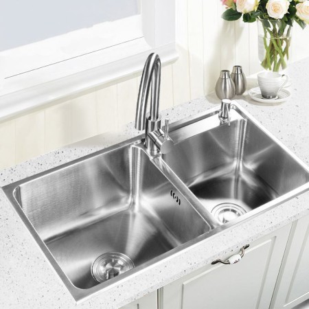 Drop-In Stainless Steel Kitchen Sink with Two Bowls (Faucet Not Included)