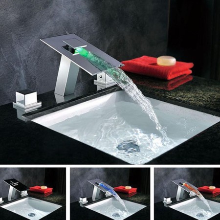 LED Chrome Basin Faucet with Wide Spout Bathroom Basin Tap