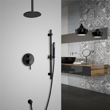 Elegant Wall Mount Round Rainfall Shower System with Ceiling Mount Shower Head in Solid Brass