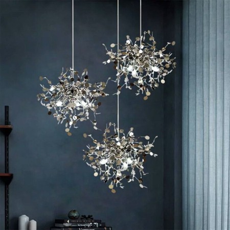 For Dining Living Room Bedroom Sequin LED Chandelier Stainless Steel Pendant Lighting